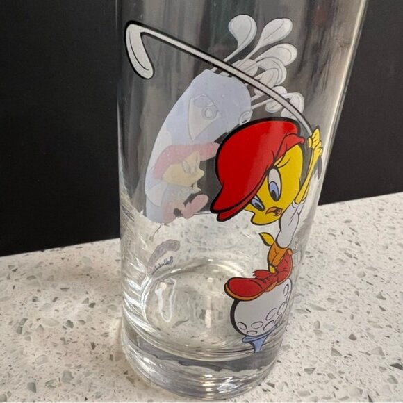 Vintage 1998 WARNER BROS Smuckers x Looney Tunes Colab Tweety Bird Golf Glass - Picture 6 of 11